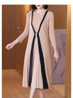 Vestido Plisado Estilo Miyake Para Mujer Nueva 2025 Color Sólido Falso Dos Piezas Cuello Redondo Manga Larga Talla Grande Suelta Falda Plisada - details 11