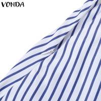 VONDA Vestido Maxi Elegante Para Mujer 2024 Con Rayas Bohemio Casual Manga Larga Hombro Descubierto Sin Capucha Fiesta Longitud Del Vestido Hasta El Tobillo - details 9