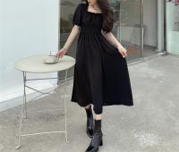 Vestido Midi Oscuro Vintage HOUZHOU Para Mujer Elegante Con Cuello Cuadrado Manga Flotante Sobredimensionado Casual De Verano - details 6