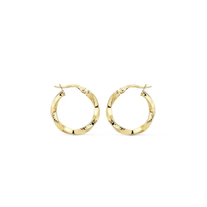 Aros Pendientes Oro 9k mujer 20 mm. huecos reliados detalle greca - 1
