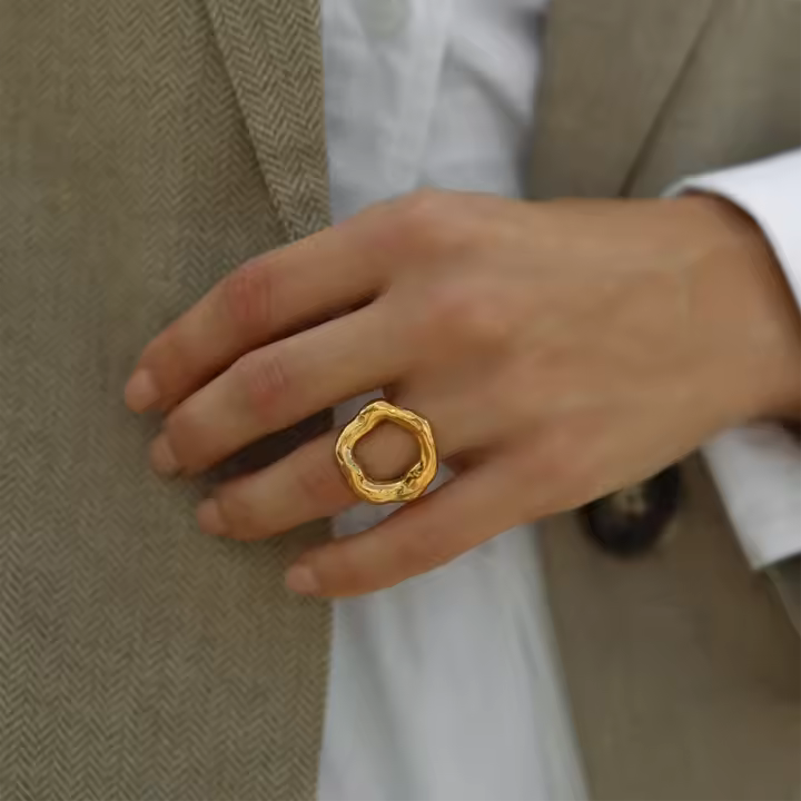 Anillo De Dedo Cuadrado Con Textura De Flor Geométrica Y Círculo Irregular En Oro Plateado 18K Para Mujer Joyería De Moda - 1