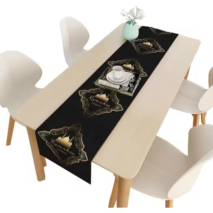 Camino de mesa Eid Ramadan Mubarak, mantel de lino para mezquita, decoración de mesa para Ramadán, Eid Mubarak, musulmán islámico, 33 cm x 180 cm - 1