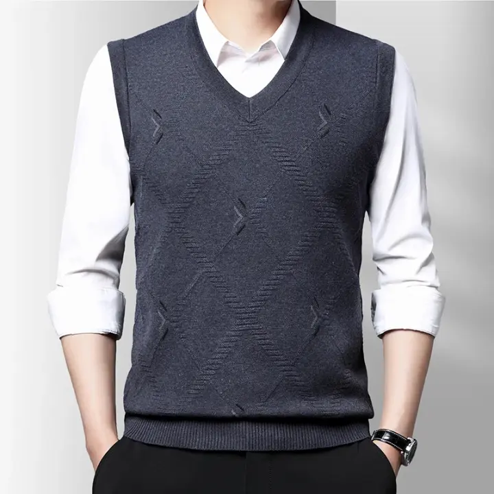 Suéter Casual Para Hombres Chaqueta De Talle Alto Caliente Otoño Invierno Moda Cómoda Transpirable Chaleco Sin Mangas Para Gimnasio - 1