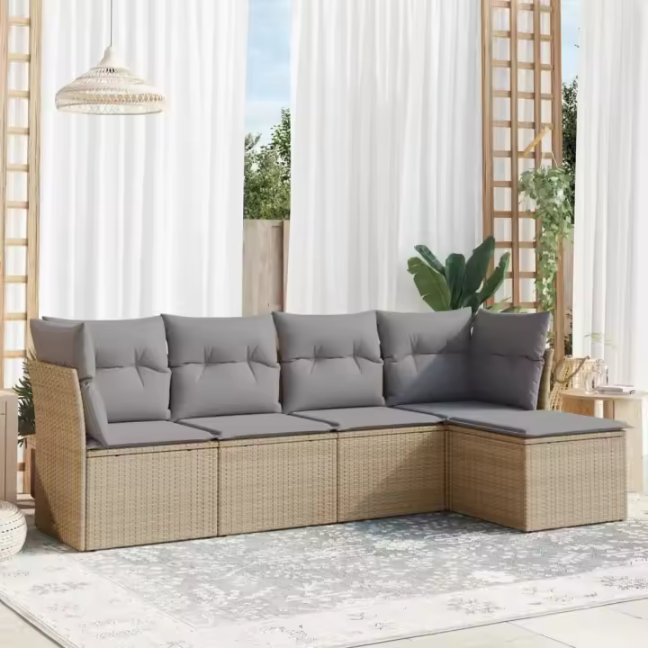 vidaXL Juego de sofás jardín con cojines 5 pzas ratán sintético beige - 1
