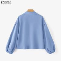 ZANZEA Camisa Elegante Para Mujer Con Manga Larga Y Forma De Lámpara Estilo Casual Con Botones Cuello En V Tunicas Sueltas Para Oficina - details 7