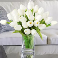 20 Piezas De Tulipanes Artificiales Blancos Para Decoración De Hogar Flores Falsas Para Aniversarios Bodas Baños De Bebé Y Más - details 0