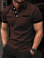 Camisa Polo Para Hombre Moda Negocios Casual Cuello Redondo Manga Corta Formal Rayas Patchwork Verano Negro Camiseta Ropa Hombre - details 5