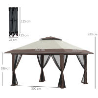 Cenador plegable 4x4m para jardín | Ajuste de Altura en 3 nivel | Techo con Protección UV50 + & Cortinas de Malla Anti-Mosquitos | Diseño Doble Toldo Beige Clásico | Ideal para Fiestas, eventos y reuniones en Aire Libre - details 6