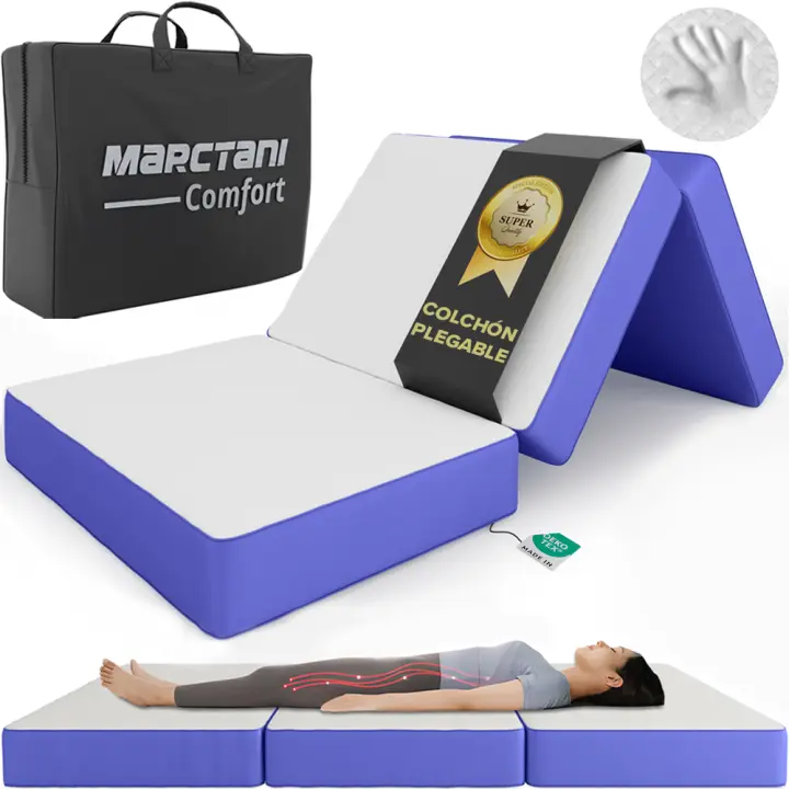 MARCTANI Colchon Plegable Extra Grueso con Espuma de Memoria - Colchón Plegable VISCOELASTICO para Coche, Furgoneta Camper o Suelo - Cama Plegable Auxiliar Transportable con Certificación Oeko-Tex - 1