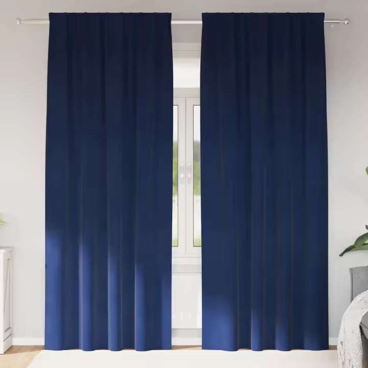 Cortinas opacas vidaXL con cinta superior 2 pcs Terciopelo Azul Oscuro - 1
