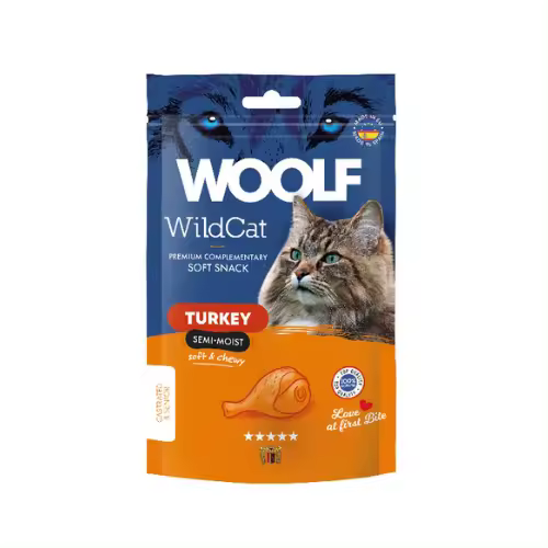 Snack para gatos semihúmedo de Pavo 50gr Woolf Wildcat - Sabrosa opción natural para su mascota - 1