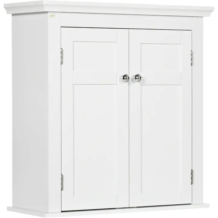 Armario para Baño de Pared Mueble de Baño Colgar con Estantes Ajustables y Puertas con Cierre Magnético Armario de Pared para Cocina Comedor 58x24x60 cm Blanco - 1