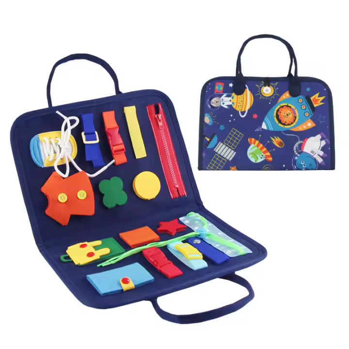 Juguetes Montessori para bebé, tablero ocupado, hebilla de bebé, botón de cremallera, herramienta de entrenamiento con cordones, Juego de desarrollo sensorial para niños pequeños - 1