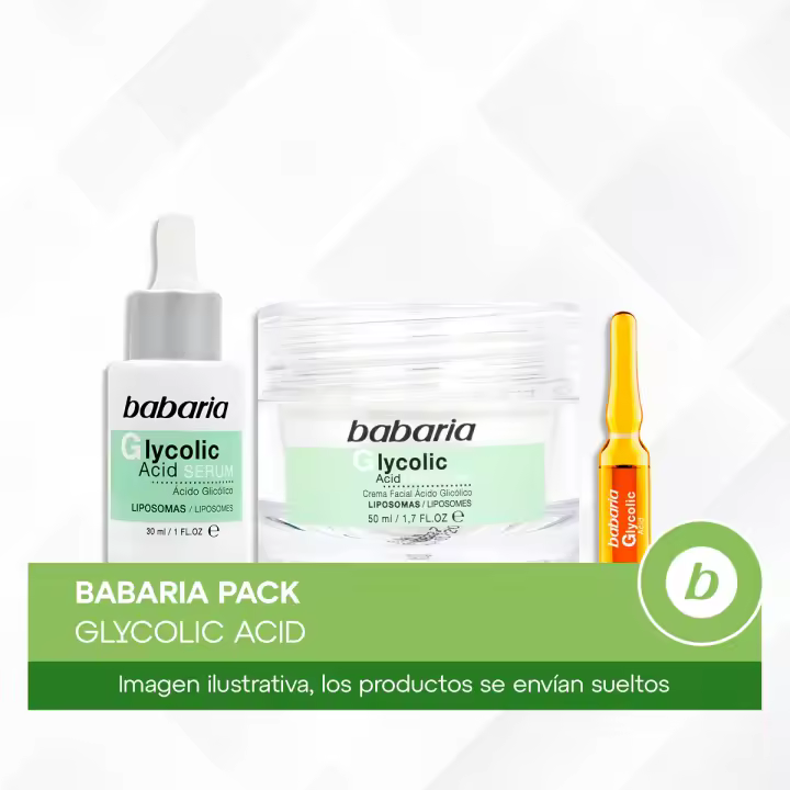 Babaria Pack Glycolic Acid: Crema Hidratante, Sérum Renovador y Ampollas Despigmentantes para una Piel Más Luminosa y Suave (5 unidades x 2ml) - 1