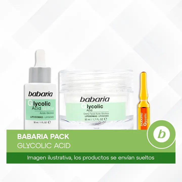 Babaria Pack Glycolic Acid: Crema Hidratante, Sérum Renovador y Ampollas Despigmentantes para una Piel Más Luminosa y Suave (5 unidades x 2ml) - 1