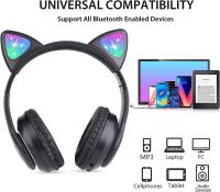 Bonitos auriculares inalámbricos Cat Ears con luz de flash, tarjeta TF, conector de 3,5 mm, micrófono con cancelación de ruido, control de volumen, cable desmontable, conectividad inalámbrica, compatibles con tabletas, batería recargable de polímero de li - details 2