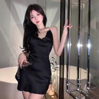 Vestido De Satén Para Mujer Estilo Coreano Con Escote En V Y Espalda Descubierta Vestido De Sujeción Con Manga Regular Largo De Rodilla - details 7