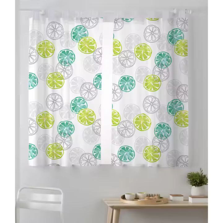 VALENTIA HOME Cortina Cocina Pack 2 Limón | Media Altura | 100x140 CM | Fácil de Instalar y Mantener - 1