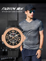Reloj De Cuarzo Para Hombre De 48mm Con Dial Negro Y Diseño De Agujeros En Blanco Y Negro Estilo Deportivo Resistente Al Choque Y Al Agua - details 6