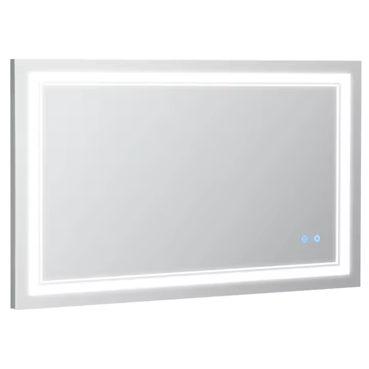 kleankin Espejo de Baño con Luz LED 100x60 cm Espejo de Pared con Interruptor Táctil 3 Luces Ajustable Función de Memoria y Marco de Aluminio Espejo Colgante en 2 Formas Plata - 1