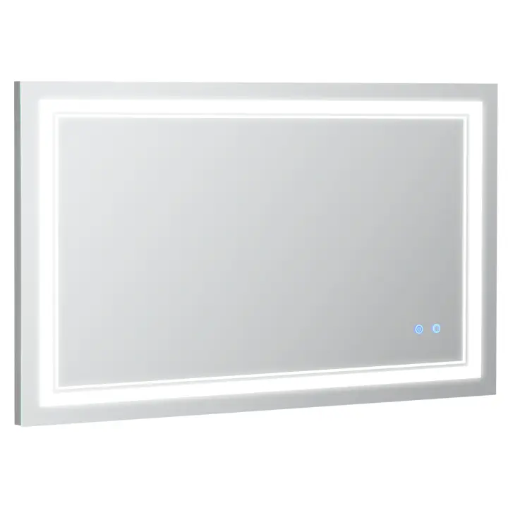 kleankin Espejo de Baño con Luz LED 100x60 cm Espejo de Pared con Interruptor Táctil 3 Luces Ajustable Función de Memoria y Marco de Aluminio Espejo Colgante en 2 Formas Plata - 1
