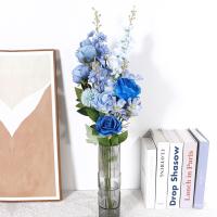 Bouquet De Flores Artificiales Azul Rosas Falsas Para Decoración Interior Hogar Jardín Bodas Fiesta Decoración Vaso Accesorios - details 1