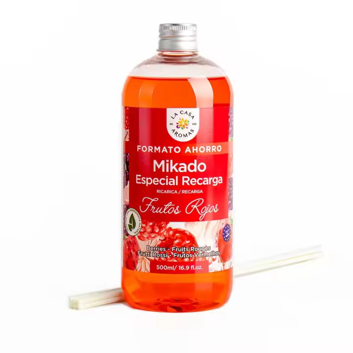 La Casa de los Aromas ambientador Mikado Reposicion FRUTOS ROJOS  botella 500ml incluye palitos de recambios.Ambientador Fragancia duradera Calidad Casa Aromas garantizada - 1