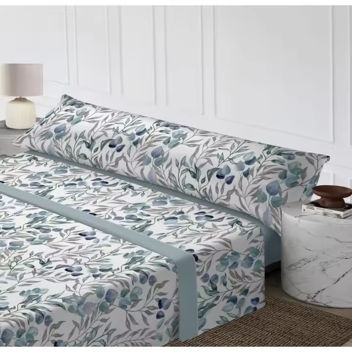 Juego de Sábanas Verano 3 Piezas - Microfibra Elegante con Flores Azul Noche y Ramas Gris | Tallas 90/105/135/150/180 cm | Diseño Botánico Sofisticado | Anti-Arrugas y Transpirable - 1