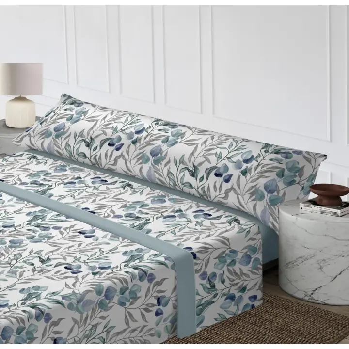 Juego de Sábanas Verano 3 Piezas - Microfibra Elegante con Flores Azul Noche y Ramas Gris | Tallas 90/105/135/150/180 cm | Diseño Botánico Sofisticado | Anti-Arrugas y Transpirable - 1