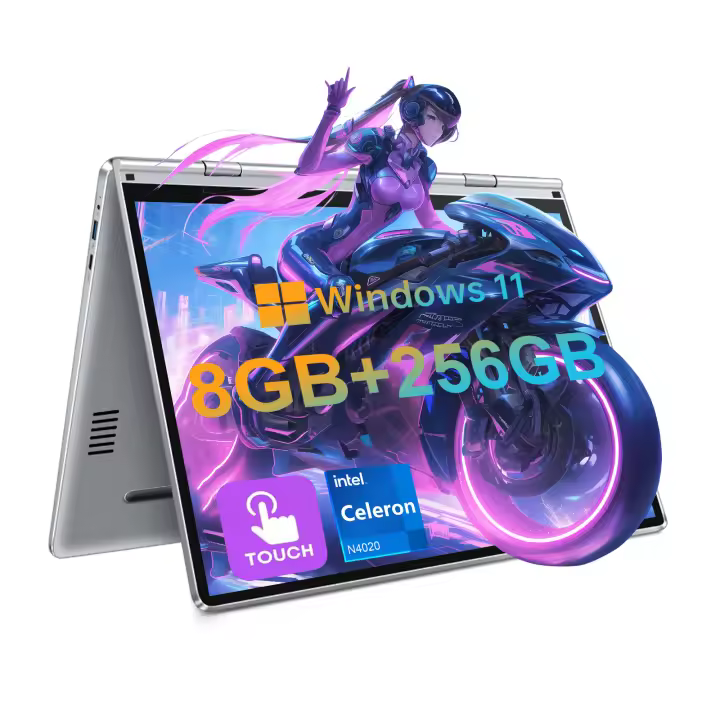 VANWIN Portátil de 11,6 pulgadas 8 GB DDR4 256 GB SSD, Pantalla táctil, (Procesador Intel Celeron N4020C hasta 2,0 GHz), Pantalla FHD de 1366*768, Toma de auriculares de 3,5mm, USB 3,0*2, Tarjeta TF (Micro SD)* 1, Mini HDMI, 360 Grados Portátil Plisado - 1