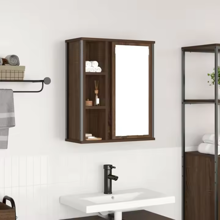 vidaXL Mueble de baño de pared con espejo roble marrón 50x21x60 cm - 1