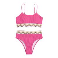 Bikini De Verano Para Mujer Estilo Playa Moda Elegante Con Cintura Alta Y Efecto Delgado Dos Piezas Color Bloqueado Conjunto De Baño Con Suspensión - details 25