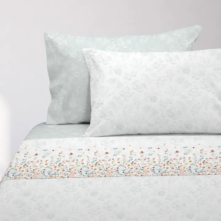 Manterol Outlet - Juego de sábanas estampado plantas frutales multicolor. Calidad 50% Algodón 50% Poliéster. Incluye bajera ajustable, encimera y fundas de almohada. Sábana de verano transpirables y ligeras. - 1