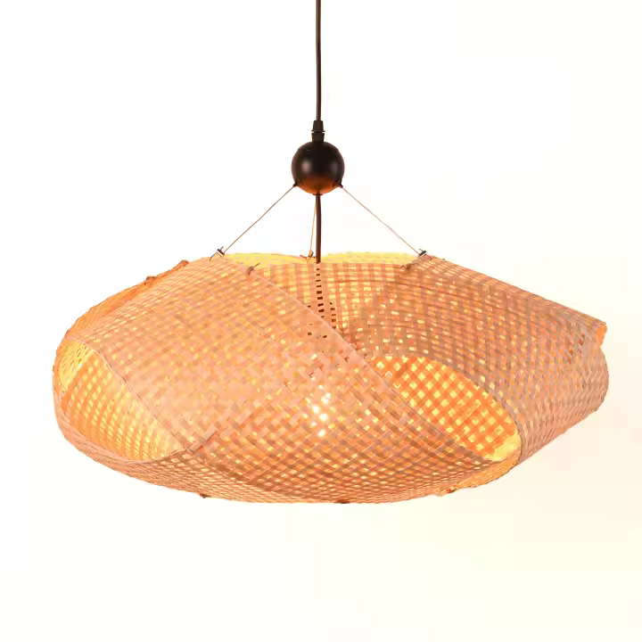 ALPINALUZ Lámpara Colgante de Mimbre "ABEJA" Diametro 60cm – Diseño Geométrico Tejido a Mano, Estilo Natural Boho, Casquillo E27 para Salón o Comedor - 1