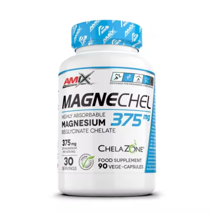 Amix Nutrition/ Performance - MagneChel Magnesium Chelate 90 Cáp. - ChelaZone®. 375 mg por servicio de Magnesio Bisglicinato quelado, altamente absorbible y eficaz. Apoyo integral para la función muscular y la recuperación. - 1
