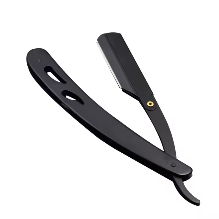 Cuchillo De Afeitar Para Hombres Herramientas De Barbero Antigua Y Negra Plegable Con Portarrazor De Acero Inoxidable Cuchillas Incluidas - 1