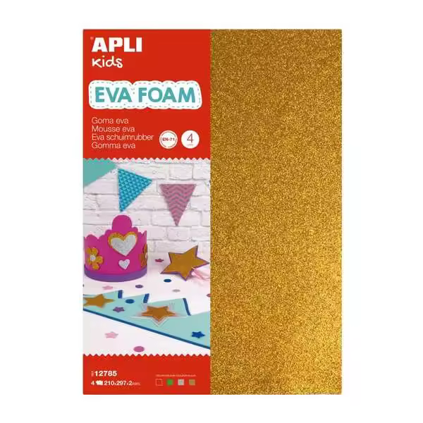 Apli pack de 10 goma eva purpurina a4 - grosor 2 mm - impremeable - moldeable al calor - colores surtidos - 1
