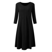 Vestido Casual Para Mujer Con Mangas Cortas Y Bolsillos Pleated Swing De Pierna Larga Estilo Suelto Vestido De Poliéster - details 3