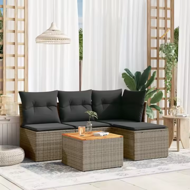 vidaXL Juego de sofás jardín con cojines 5 pzas ratán sintético gris - 1