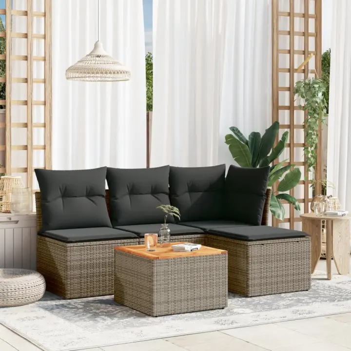 vidaXL Juego de sofás jardín con cojines 5 pzas ratán sintético gris - 1
