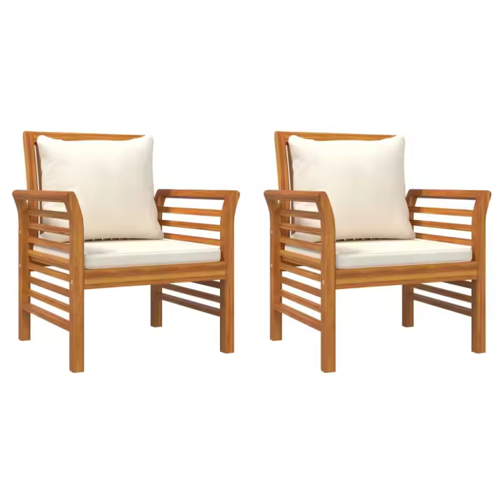 Sillones con almohadas Blanco crema 2 UDS Madera maciza de Acacia - 1