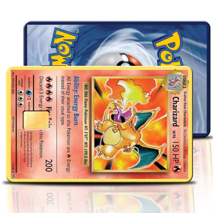 Nuevo coche Pokémon tarjeta de bolsillo dragón que escupe fuego Pokémon pegatinas tarjeta de crédito pequeño núcleo pegatinas-2pcs,8.5 x 5.3cm - 1