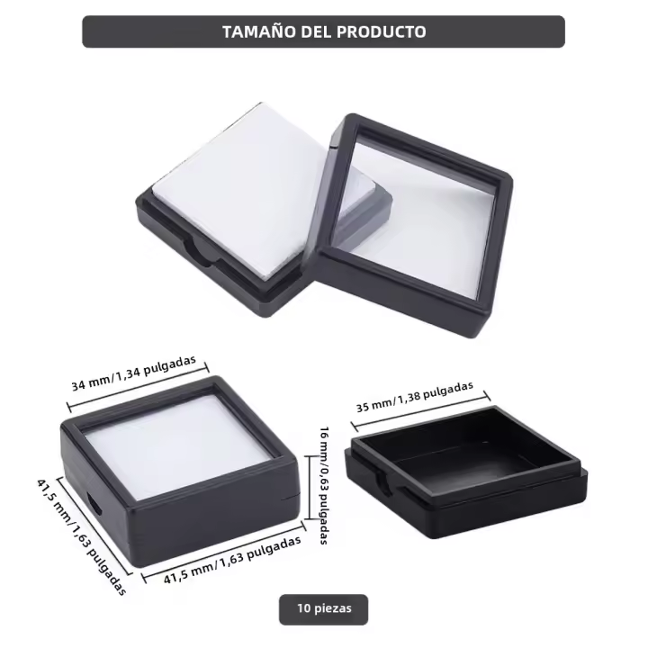 Caja De Exhibición De Piedras Preciosas Negras 16 Piezas 1.14x1.14x0.63 Pulgadas Contenedor De Joyas Sueltas Con Tapa De Vidrio Transparente - 1