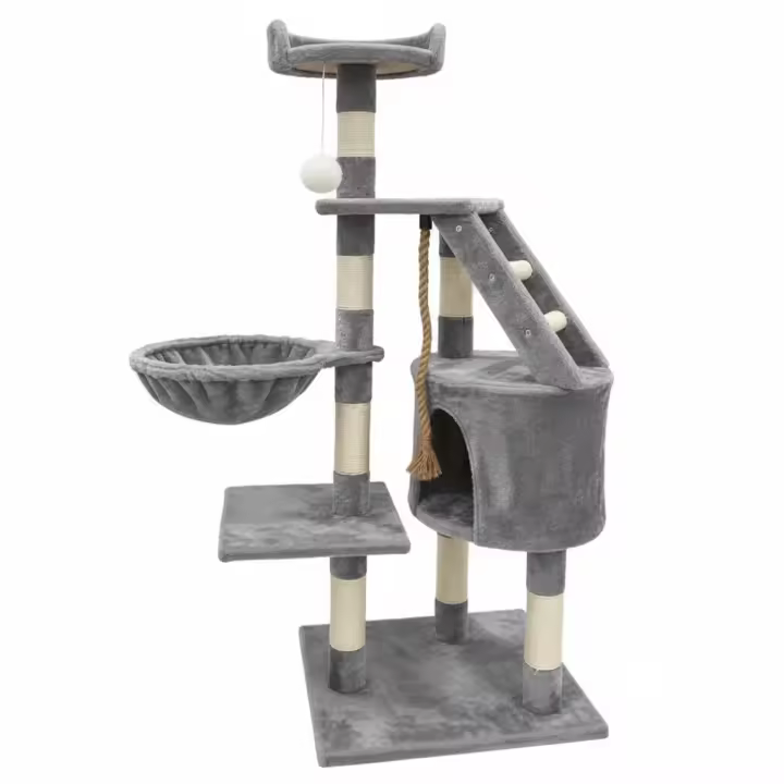 Árbol Rascador Gris 50x35x138cm Arbol para Gatos con Plataforma Torre Rascador Escalador para 2-3 Gatos Medianos Estable Rascador con Nidos Hamaca Plataformas Juguete Poste De Sisal Natural ref 51093 - 1