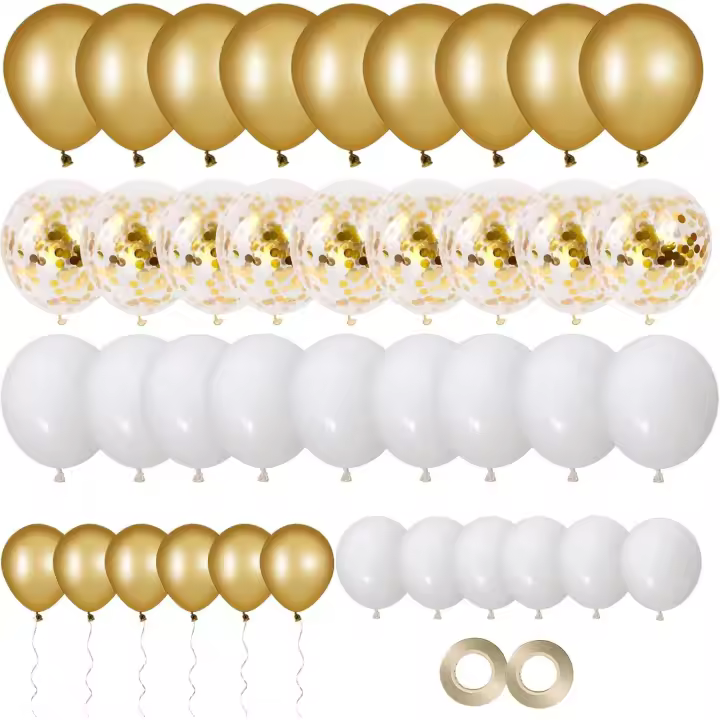 70 Pièces Ballon Dorés Confettis Or Métallique Blanc Ballon de Baudruche pour Décorations de Anniversaire Baby Shower Mariage de Fête (Or) - 1