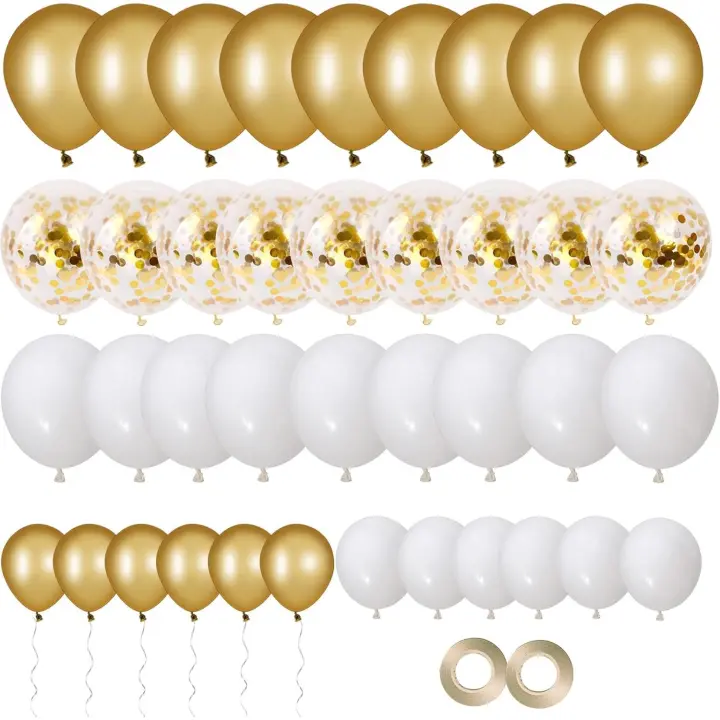 70 Pièces Ballon Dorés Confettis Or Métallique Blanc Ballon de Baudruche pour Décorations de Anniversaire Baby Shower Mariage de Fête (Or) - 1