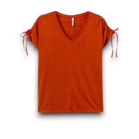 Camiseta Pepita Cazuela Tiffosi Mujer | Cuello V Lazada Manga Corta | Top Básico Cálido - details 4