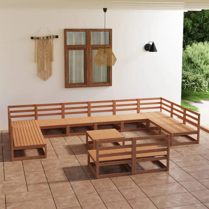 vidaXL Juego de muebles de jardín 13 piezas madera maciza de pino - 1