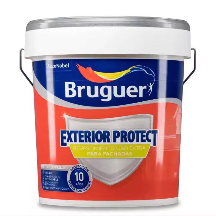 Bruguer Revestimiento Liso Extra Exterior Protect - Albero Intenso - 15 L - Alta Opacidad | Impermeabilidad Mejorada | Transpirable | Fácil Aplicación - 1