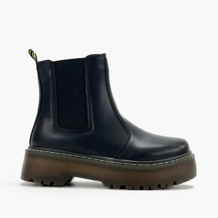 Botas negras estilo militar sin cordones - Botas de plataforma para mujer - Botas militares negras - 1